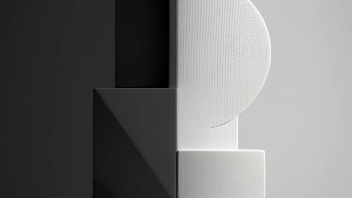 A plaster sculpture lit half in bright light and half in deep shadow, chiaroscuro split.