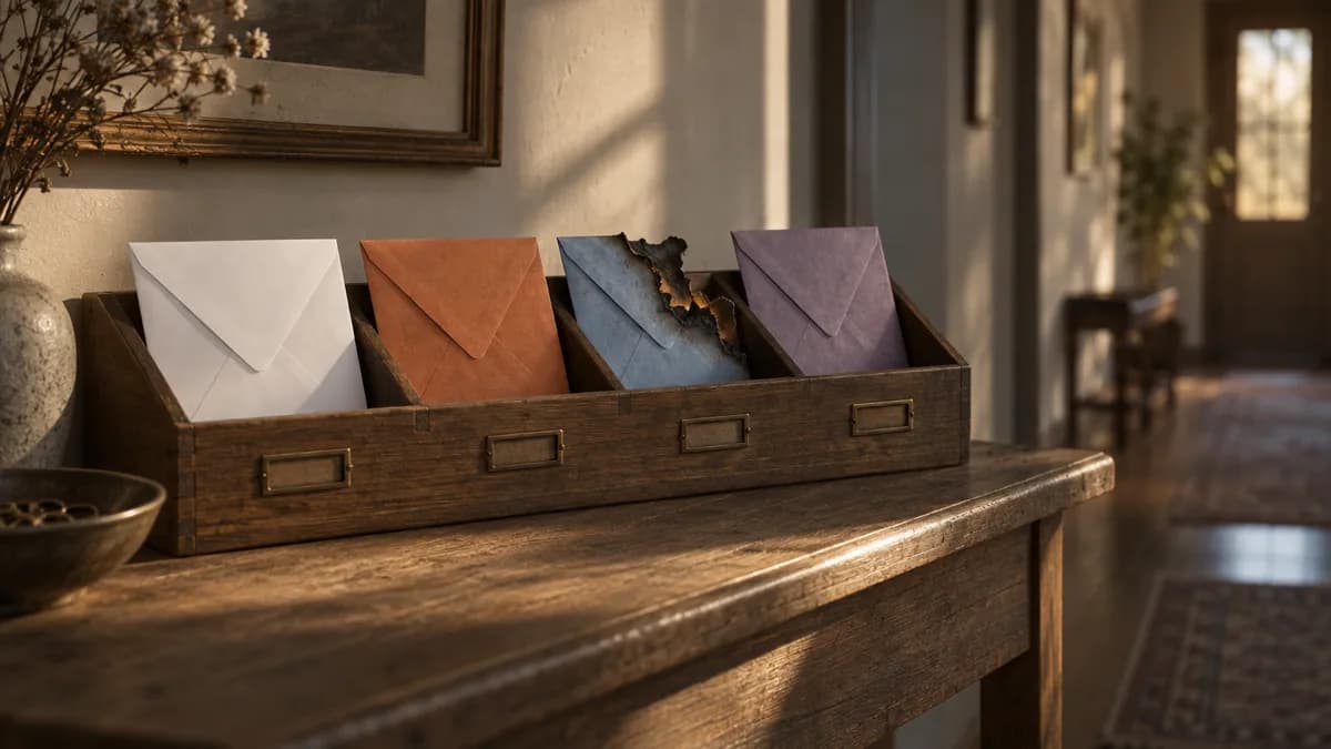 Four keys of different shapes and finishes laid in a neat row on a wooden table.