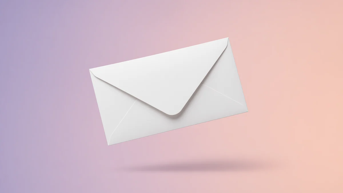 A single crisp white envelope floating on a pastel gradient, minimal hero shot.